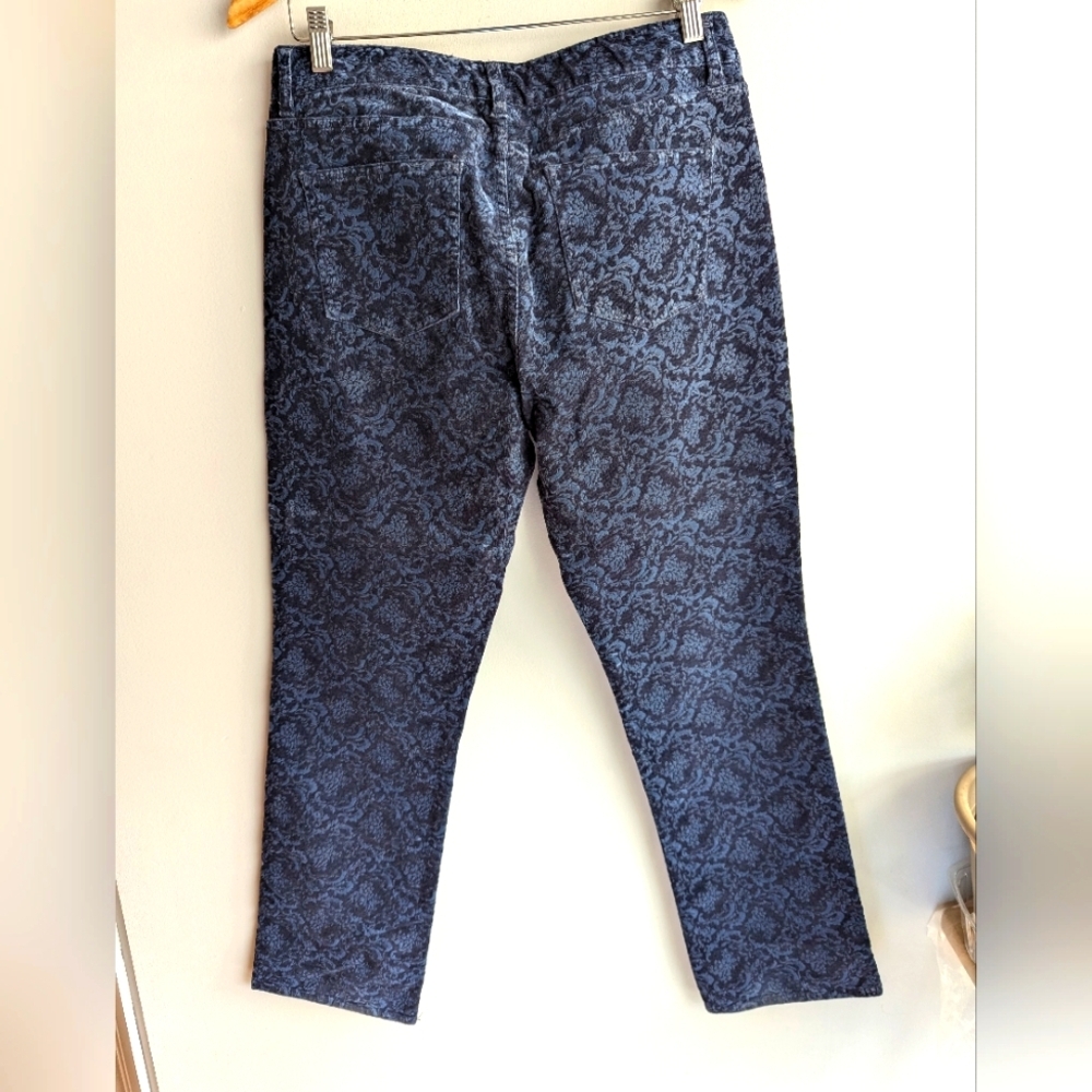 Talbots Petite Heritage Blue Velvet Burnout Corduroy Pants Womens Sz 12P Floral - Picture 2 of 12